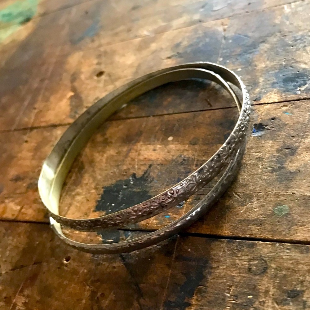 Vintage sterling bangle bracelets floral stamped